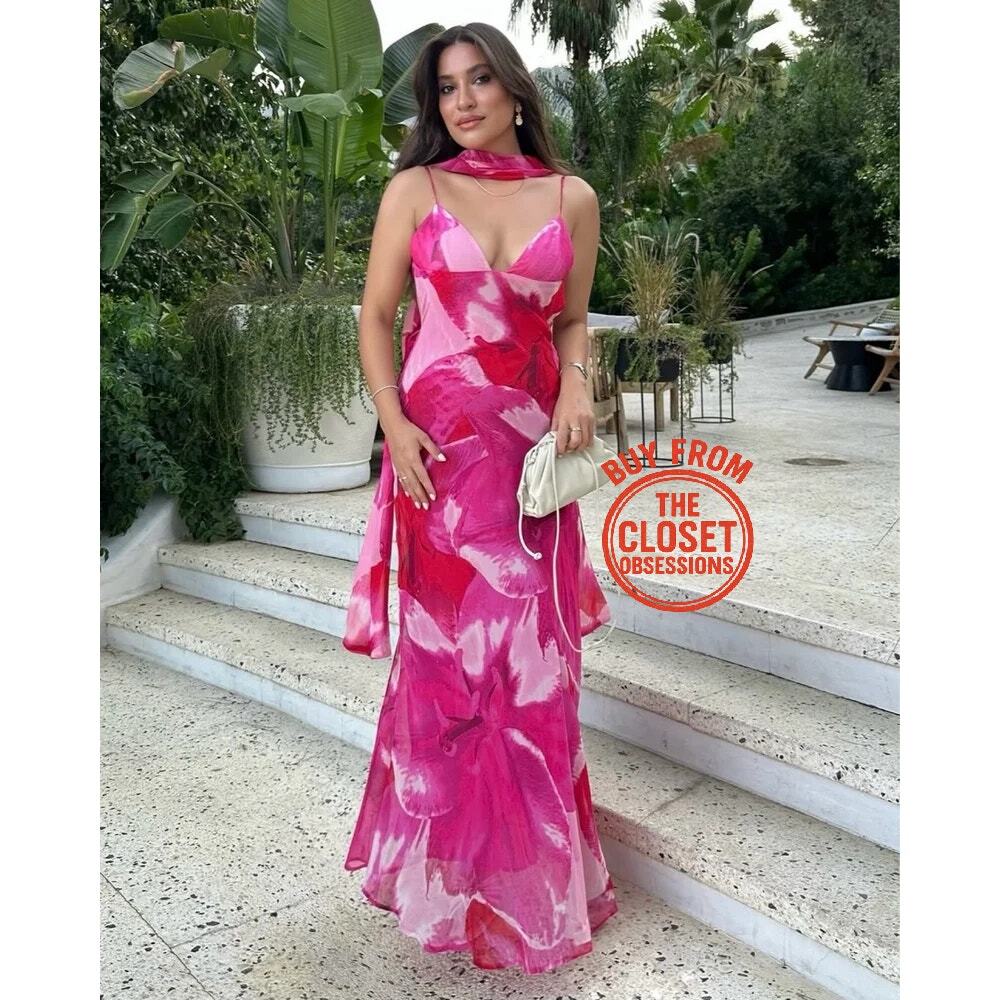 Zara NWT Pink Floral Foulard Maxi Dress Scarf S - Picture 10 of 16